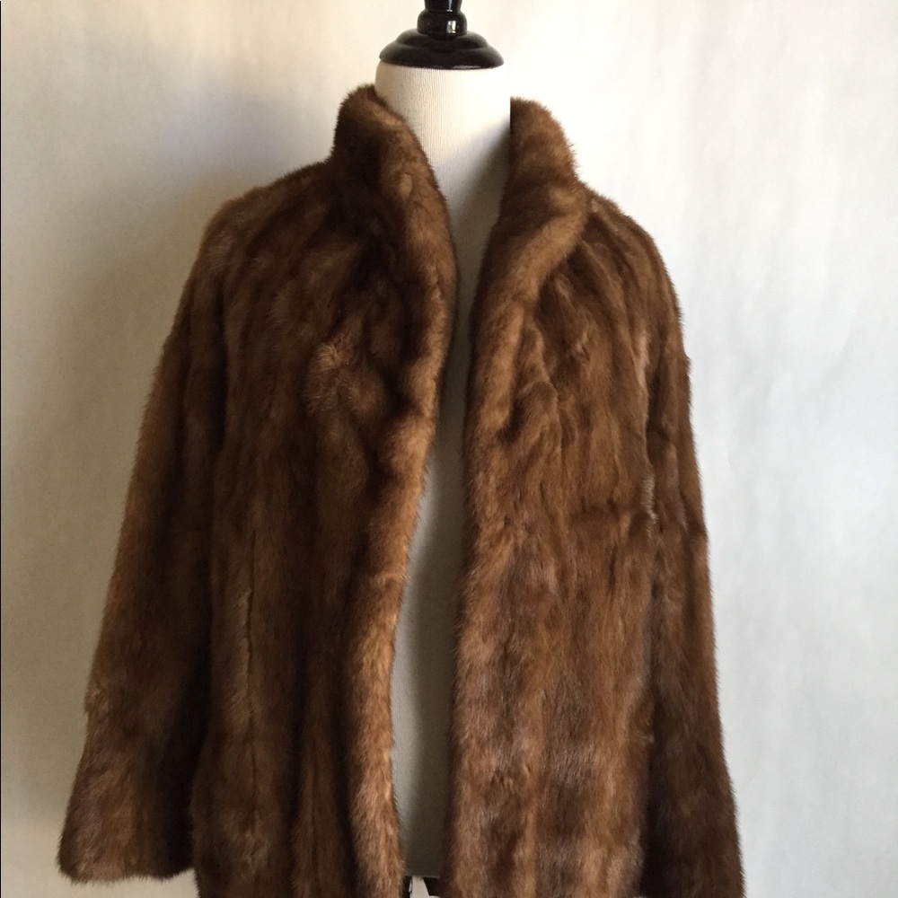 Vintage Real Mink Fur Swing Coat pop collar Large